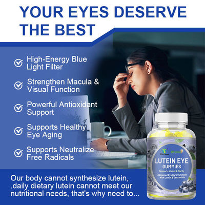 Marca privada Luteína Olho Goma Sem Açúcar 60pcs para Olhos Brilhantes Vida útil 24 meses